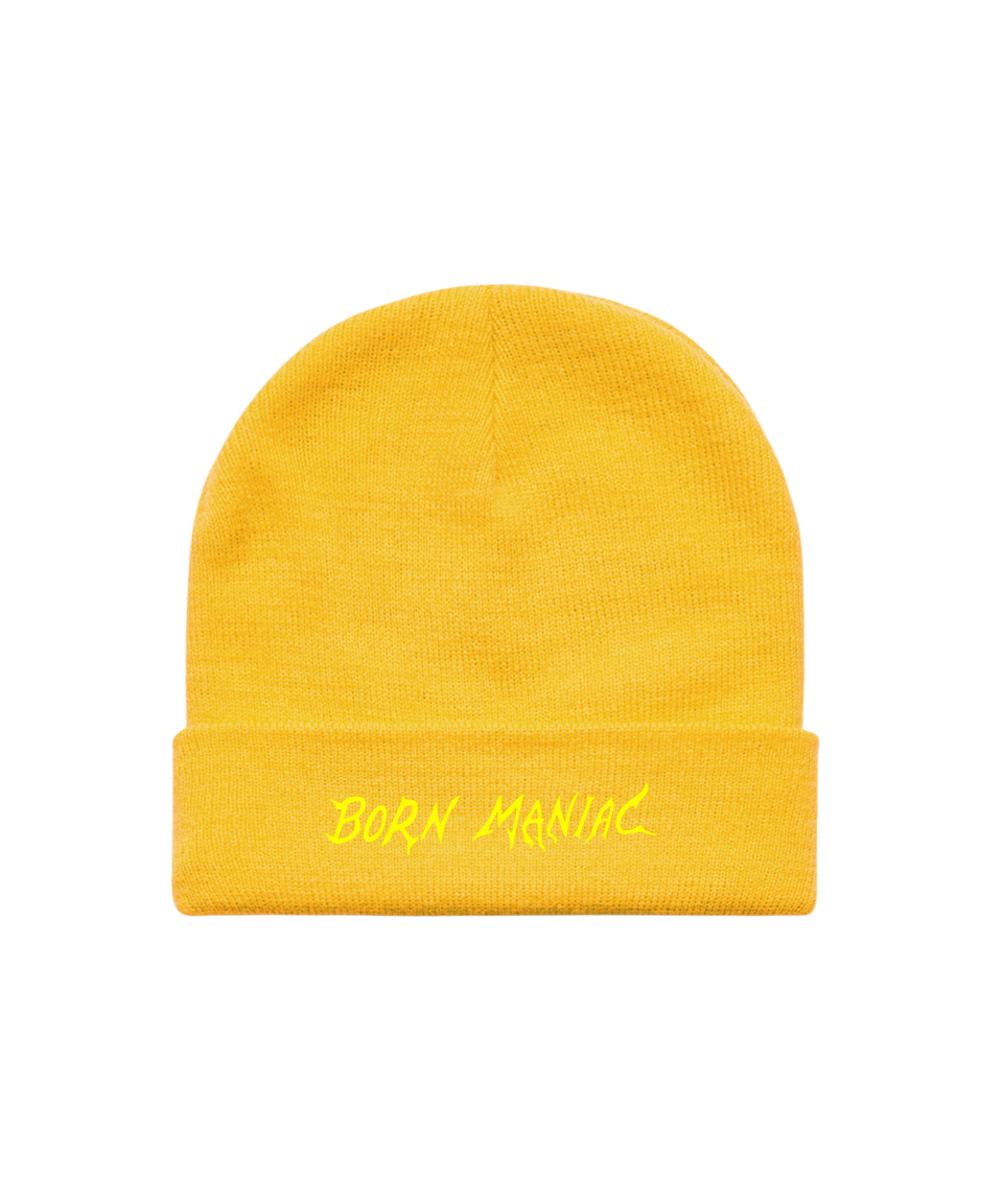 Born Maniac Embroidered Logo Beanie in Mustard