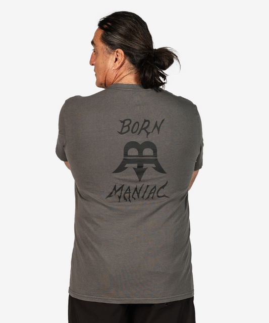 Born Maniac Unisex Charcoal Font Tee