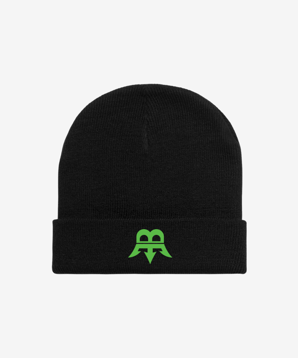 Born Maniac Black Beanie with Logo Embroidered in Green