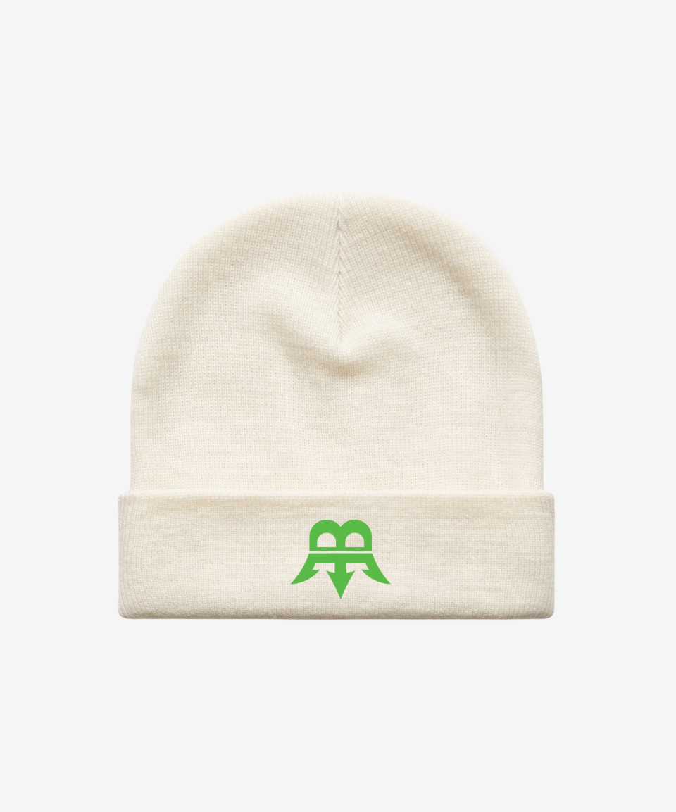 Born Maniac Embroidered Logo Beanie in Ecru