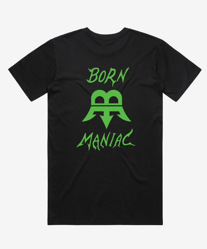 Born Maniac Men's T-Shirt in Black with Back Design